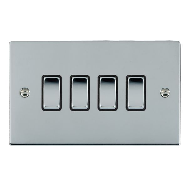 Sheer Bright Chrome 4 gang 10AX 2 Way Rocker Bright Chrome/Black