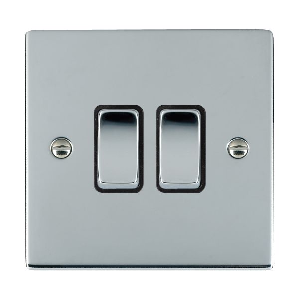 Sheer Bright Chrome 2 gang 10AX Intermediate Rocker Bright Chrome/Black