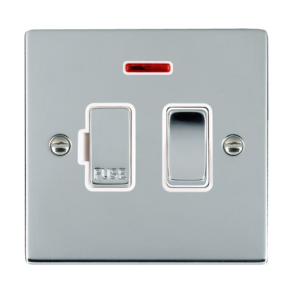 Sheer Bright Chrome 1 gang 13A Double Pole Fused Spur and Neon Bright Chrome/White