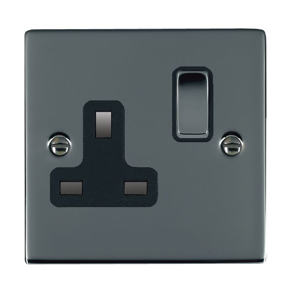 Sheer Black Nickel 1 gang 13A Double Pole Switched Socket Black Nickel/Black