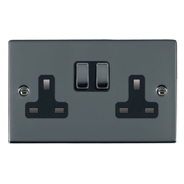 Sheer Black Nickel 2 gang 13A Double Pole Switched Socket Black Nickel/Black