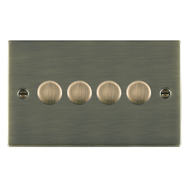 Sheer Antique Brass 4 gang 100W LED 2 Way Push On/Off Rotary Dimmer Antique Brass