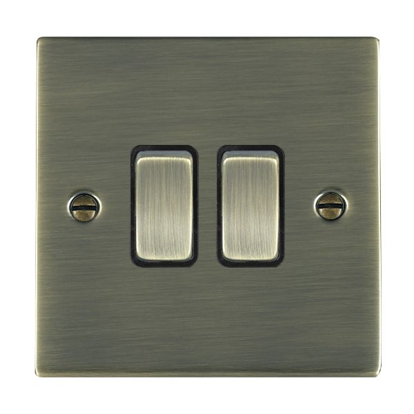 Sheer Antique Brass 2 gang 10AX 2 Way Rocker Antique Brass/Black