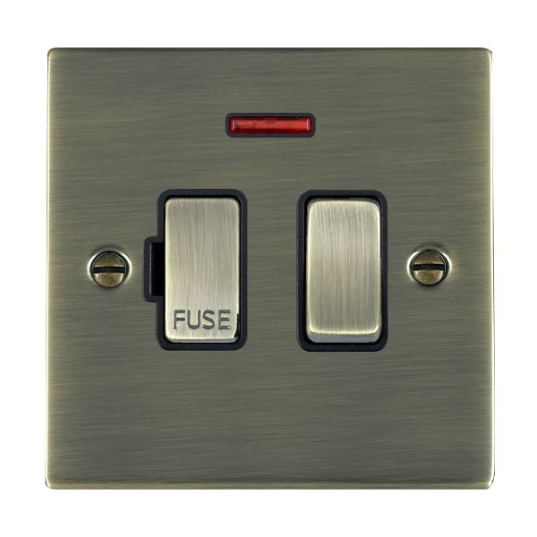 Sheer Antique Brass 1 gang 13A Double Pole Fused Spur and Neon Antique Brass/Black