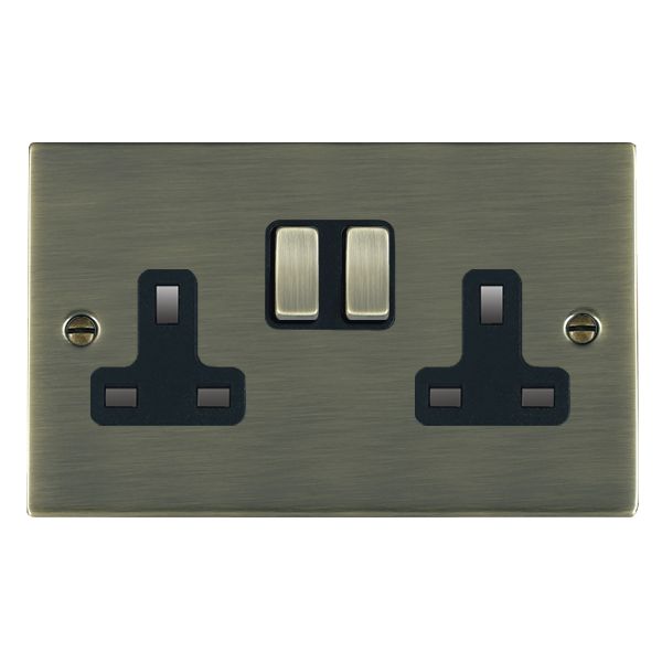 Sheer Antique Brass 2 gang 13A Double Pole Switched Socket Antique Brass/Black