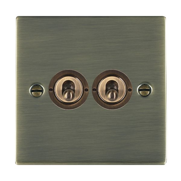 Sheer Antique Brass 2 gang 20AX 2 Way Toggle Antique Brass