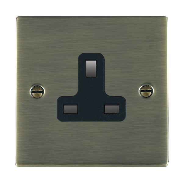 Sheer Antique Brass 1 gang 13A Unswitched Socket Black