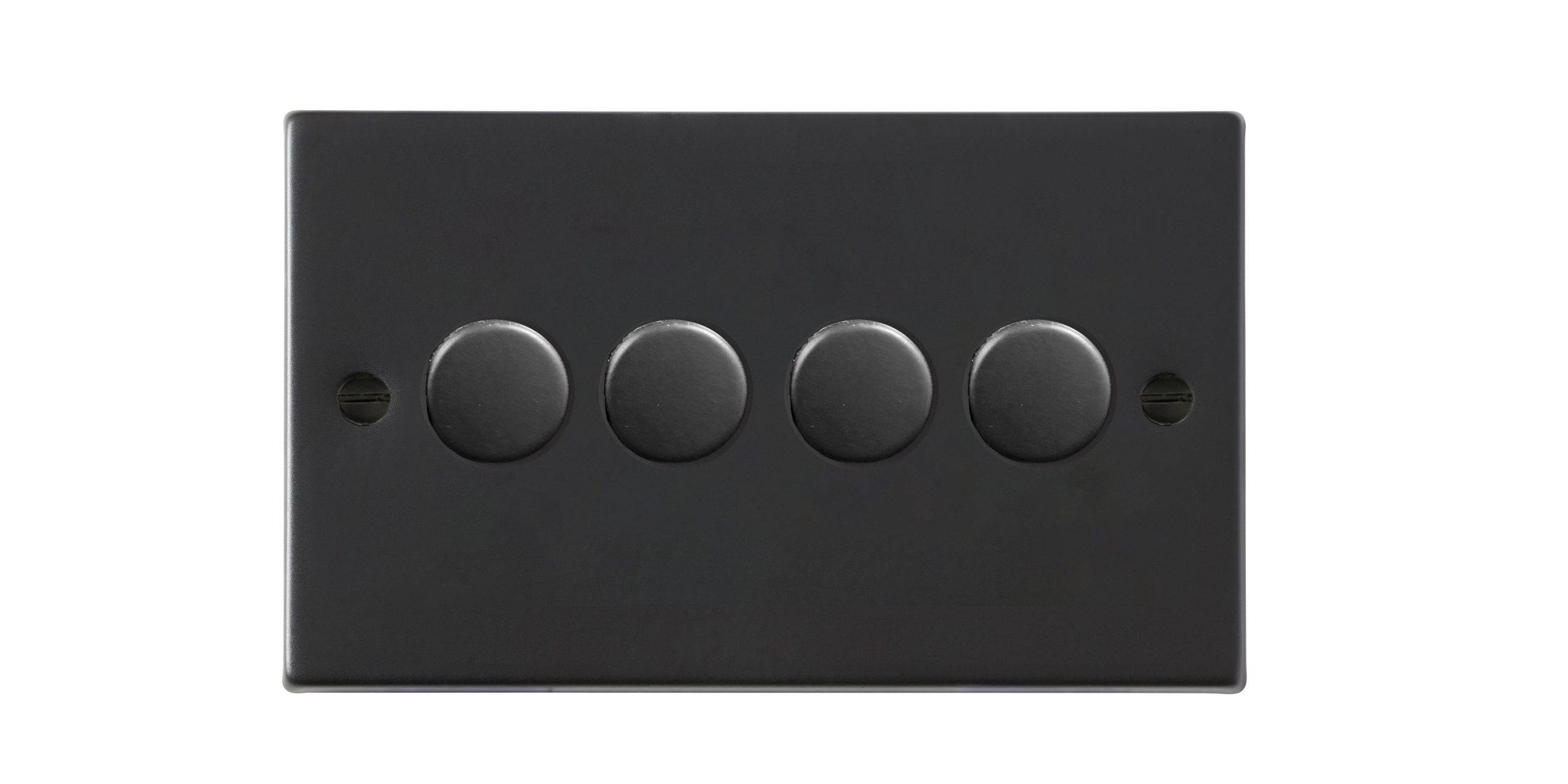 Sheer Matt Black 4 gang 250W LED 2 Way Push On/Off Rotary Dimmer Matt Black Minimum Load = 5W(LED) Maximum Load = 250W(LED) Trailing Edge / 150W(LED) Leading Edge per gang