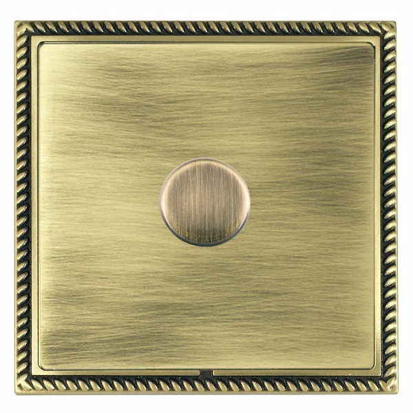 Linea-Georgian CFX Antique Brass Frame/Antique Brass Front 1 gang 100W LED 2 Way Push On/Off Rotary Dimmer Antique Brass