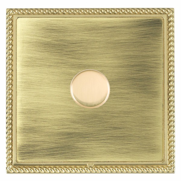 Linea-Georgian CFX Polished Brass Frame/Antique Brass Front 1 gang 100W LED 2 Way Push On/Off Rotary Dimmer Polished Brass