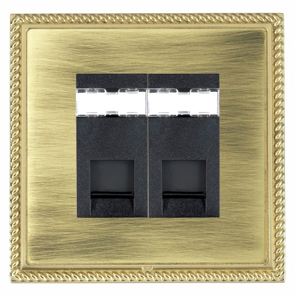 Linea-Georgian CFX Polished Brass Frame/Antique Brass Front 2 gang RJ12 Outlet – Unshielded Black