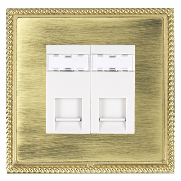 Linea-Georgian CFX Polished Brass Frame/Antique Brass Front 2 gang RJ12 Outlet – Unshielded White