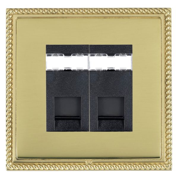 Linea-Georgian CFX Polished Brass Frame/Polished Brass Front 2 gang RJ12 Outlet – Unshielded Black