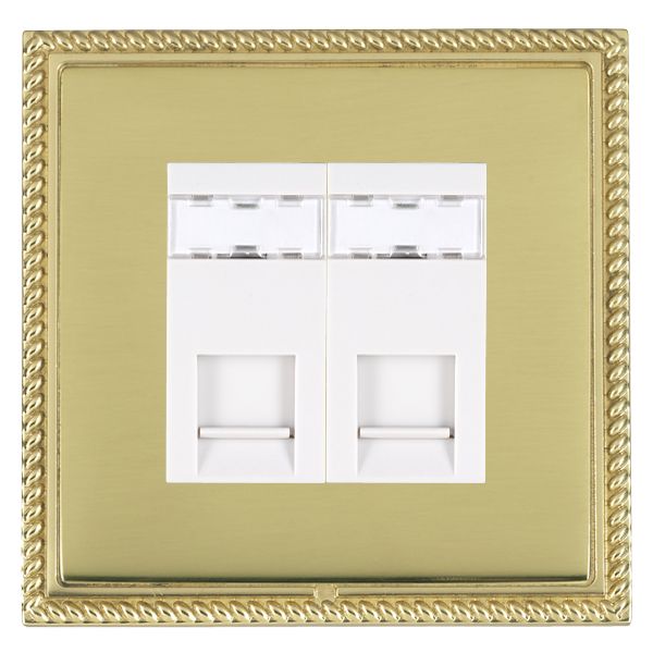 Linea-Georgian CFX Polished Brass Frame/Polished Brass Front 2 gang RJ12 Outlet – Unshielded White