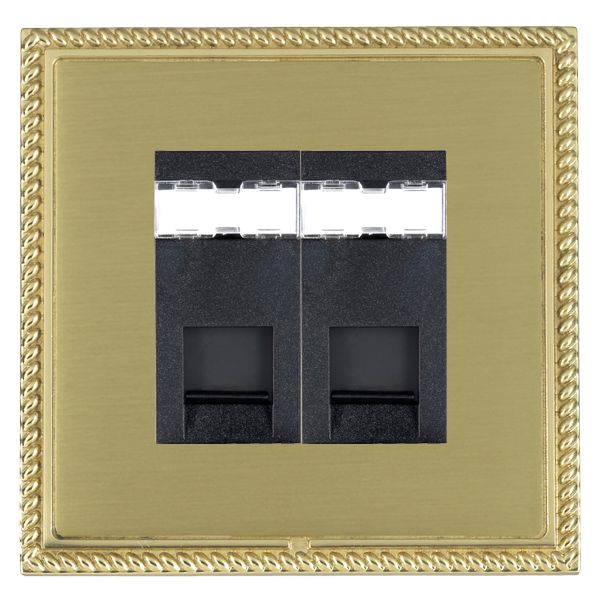 Linea-Georgian CFX Polished Brass Frame/Satin Brass Front 2 gang RJ12 Outlet – Unshielded Black