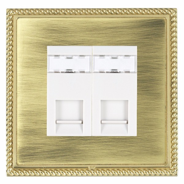 Linea-Georgian CFX Polished Brass Frame/Antique Brass Front 2 gang RJ45 CAT 5E Outlet – Unshielded White
