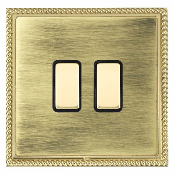 Linea-Georgian CFX Polished Brass Frame/Antique Brass Front 2x250W/210VA Resistive/Inductive Trailing Edge Touch Master Multi-Way Dimmers Polished Brass/Black