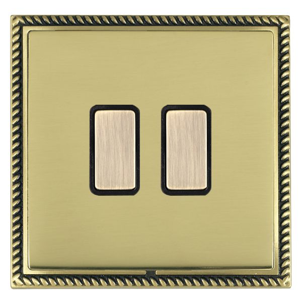 Linea-Georgian CFX Antique Brass Frame/Polished Brass Front 2 gang Multi-Way Touch Slave Controller Antique Brass/Black