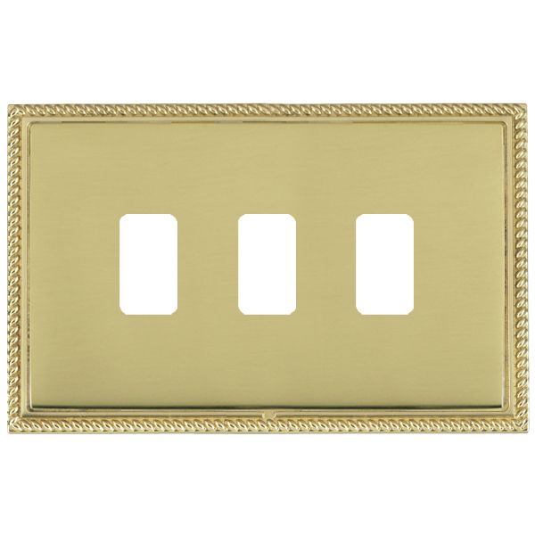 Linea-Georgian CFX Grid-IT Polished Brass Frame/Polished Brass Front 3 Gang Grid Fix Aperture Plate with Grid