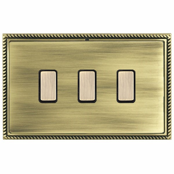 Linea-Georgian CFX Antique Brass Frame/Antique Brass Front 3x250W/210VA Resistive/Inductive Trailing Edge Touch Master Multi-Way Dimmers Antique Brass/Black