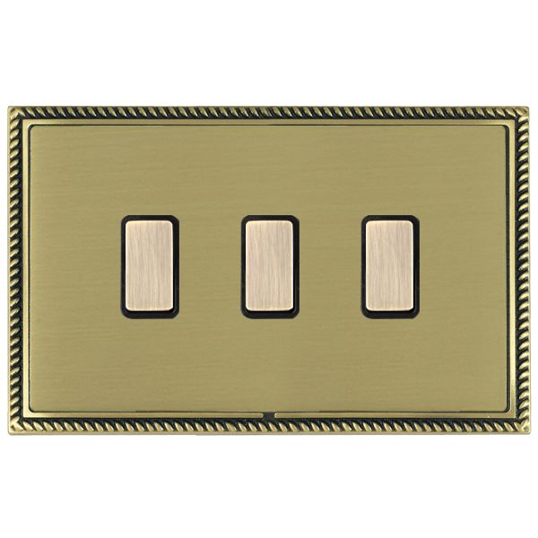 Linea-Georgian CFX Antique Brass Frame/Satin Brass Front 3x250W/210VA Resistive/Inductive Trailing Edge Touch Master Multi-Way Dimmers Antique Brass/Black