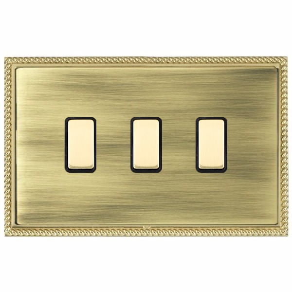 Linea-Georgian CFX Polished Brass Frame/Antique Brass Front 3x250W/210VA Resistive/Inductive Trailing Edge Touch Master Multi-Way Dimmers Polished Brass/Black