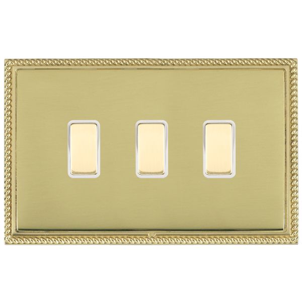 Linea-Georgian CFX Polished Brass Frame/Polished Brass Front 3x250W/210VA Resistive/Inductive Trailing Edge Touch Master Multi-Way Dimmers Polished Brass/White
