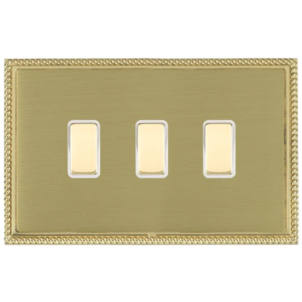 Linea-Georgian CFX Polished Brass Frame/Satin Brass Front 3x250W/210VA Resistive/Inductive Trailing Edge Touch Master Multi-Way Dimmers Polished Brass/White