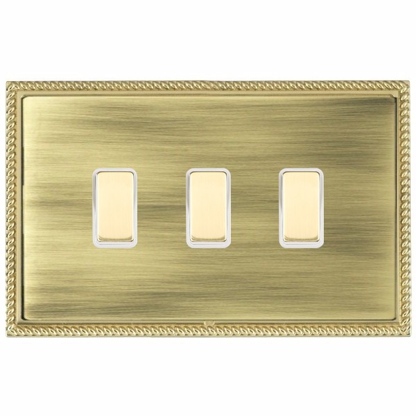 Linea-Georgian CFX Polished Brass Frame/Antique Brass Front 3 gang Multi-Way Touch Slave Controller Polished Brass/White