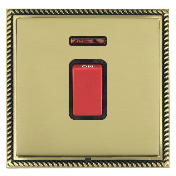 Linea-Georgian CFX Antique Brass Frame/Polished Brass Front 1 gang 45A Double Pole Rocker and Neon Red/Black