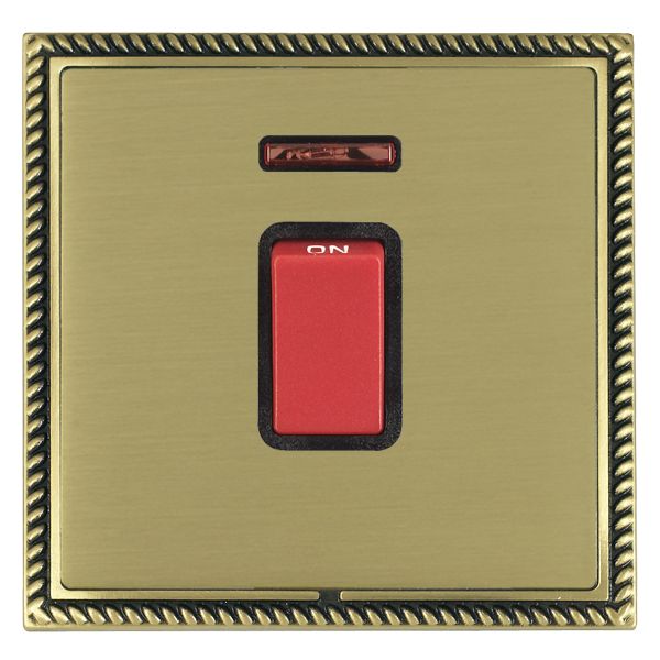 Linea-Georgian CFX Antique Brass Frame/Satin Brass Front 1 gang 45A Double Pole Rocker and Neon Red/Black