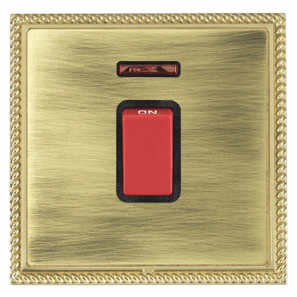 Linea-Georgian CFX Polished Brass Frame/Antique Brass Front 1 gang 45A Double Pole Rocker and Neon Red/Black