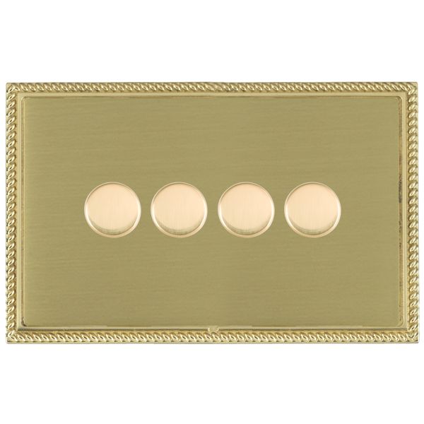 Linea-Georgian CFX Polished Brass Frame/Satin Brass Front 4 gang 100W LED 2 Way Push On/Off Rotary Dimmer Polished Brass