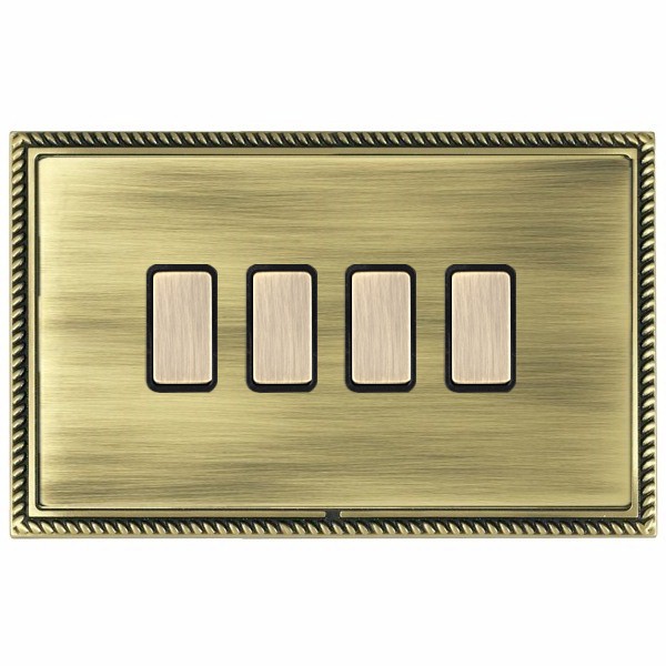 Linea-Georgian CFX Antique Brass Frame/Antique Brass Front 4x250W/210VA Resistive/Inductive Trailing Edge Touch Master Multi-Way Dimmers Antique Brass/Black