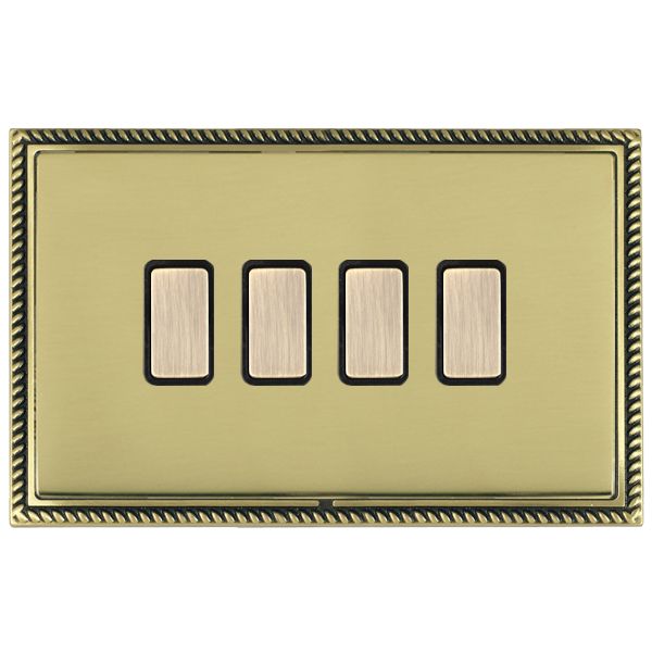 Linea-Georgian CFX Antique Brass Frame/Polished Brass Front 4x250W/210VA Resistive/Inductive Trailing Edge Touch Master Multi-Way Dimmers Antique Brass/Black