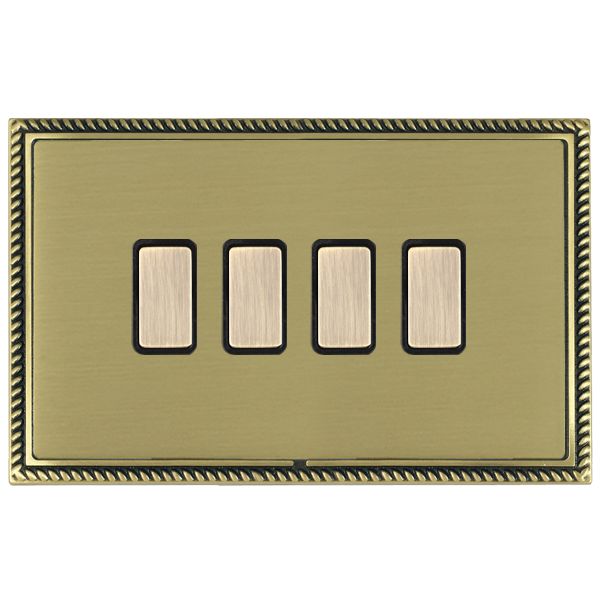 Linea-Georgian CFX Antique Brass Frame/Satin Brass Front 4x250W/210VA Resistive/Inductive Trailing Edge Touch Master Multi-Way Dimmers Antique Brass/Black