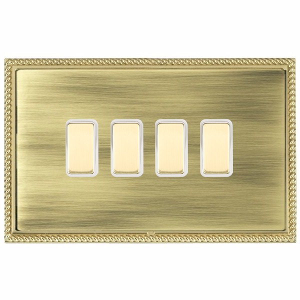 Linea-Georgian CFX Polished Brass Frame/Antique Brass Front 4x250W/210VA Resistive/Inductive Trailing Edge Touch Master Multi-Way Dimmers Polished Brass/White