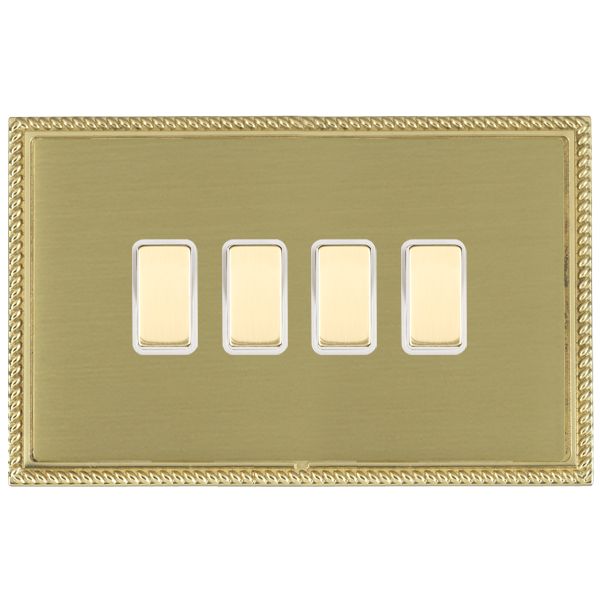 Linea-Georgian CFX Polished Brass Frame/Satin Brass Front 4 gang Multi-Way Touch Slave Controller Polished Brass/White