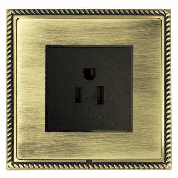Linea-Georgian CFX Antique Brass Frame/Antique Brass Front 1 gang 15A 110V AC American Unswitched Socket Black