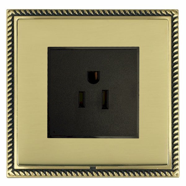 Linea-Georgian CFX Antique Brass Frame/Polished Brass Front 1 gang 15A 110V AC American Unswitched Socket Black