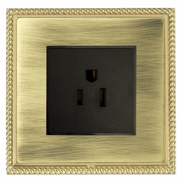 Linea-Georgian CFX Polished Brass Frame/Antique Brass Front 1 gang 15A 110V AC American Unswitched Socket Black