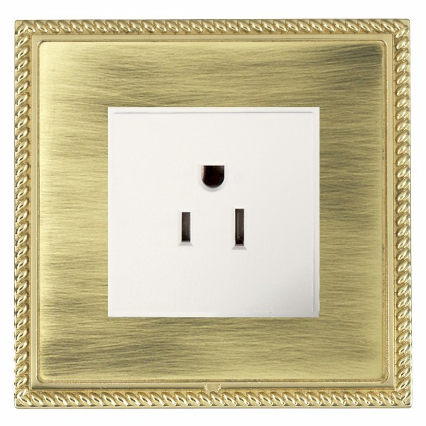 Linea-Georgian CFX Polished Brass Frame/Antique Brass Front 1 gang 15A 110V AC American Unswitched Socket White