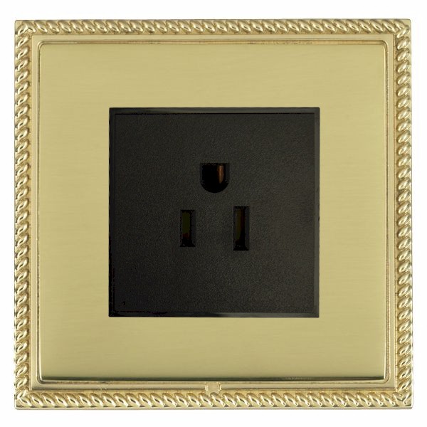Linea-Georgian CFX Polished Brass Frame/Polished Brass Front 1 gang 15A 110V AC American Unswitched Socket Black