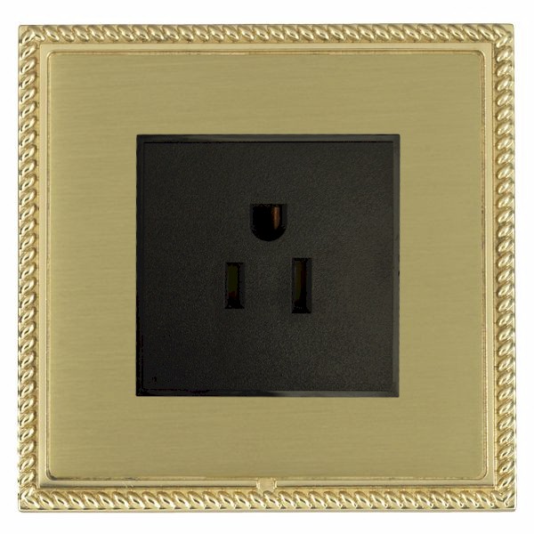 Linea-Georgian CFX Polished Brass Frame/Satin Brass Front 1 gang 15A 110V AC American Unswitched Socket Black