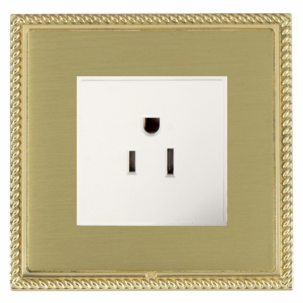 Linea-Georgian CFX Polished Brass Frame/Satin Brass Front 1 gang 15A 110V AC American Unswitched Socket White