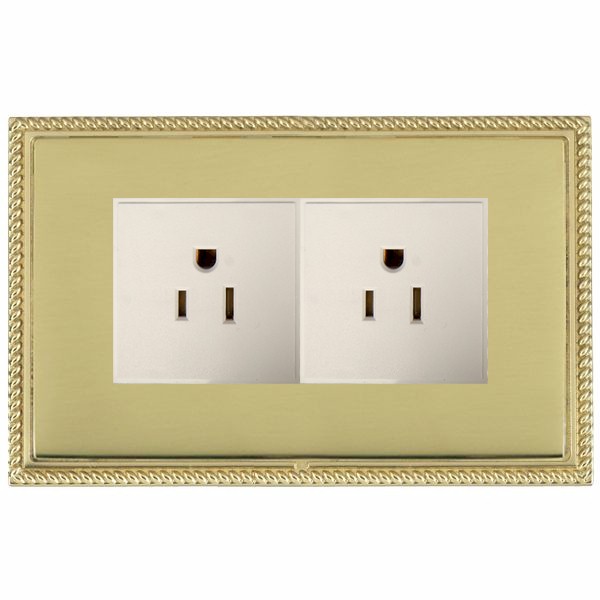 Linea-Georgian CFX Polished Brass Frame/Polished Brass Front 2 gang 15A 110V AC American Unswitched Socket White