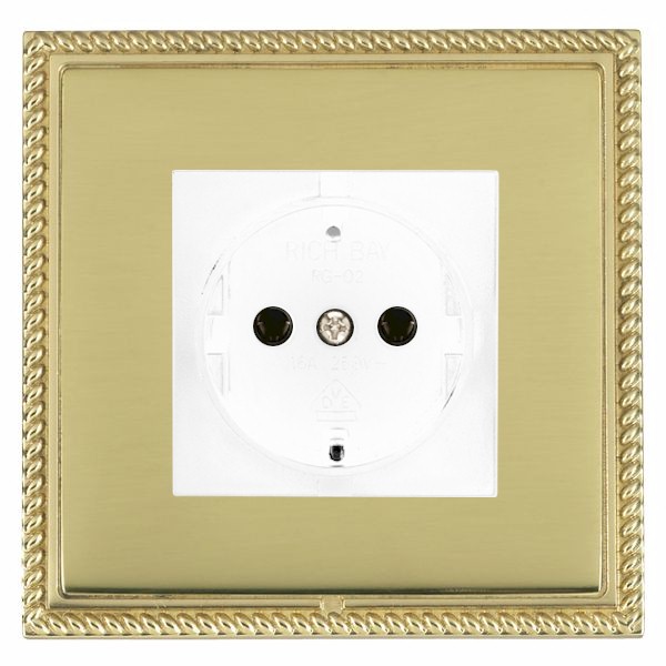 Linea-Georgian CFX Polished Brass Frame/Polished Brass Front 1 gang 10/16A 220/250V AC German Unswitched Socket White
