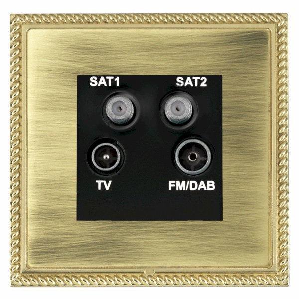 Linea-Georgian CFX Polished Brass Frame/Antique Brass Front Non-Isolated TV+FM+SAT1+SAT2 Quadplexer 2in/4out (DAB Compatible) Black