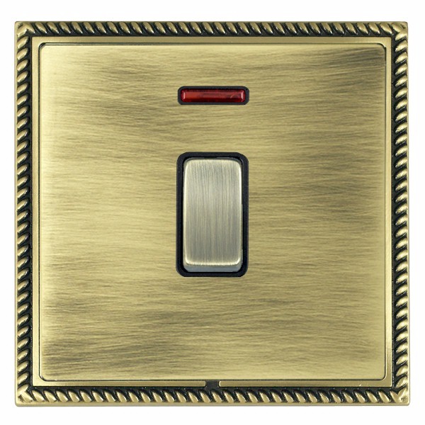 Linea-Georgian CFX Antique Brass Frame/Antique Brass Front 1 gang 20AX Double Pole Rocker and Neon Antique Brass/Black