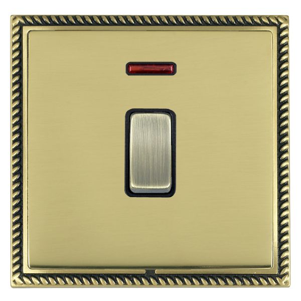 Linea-Georgian CFX Antique Brass Frame/Polished Brass Front 1 gang 20AX Double Pole Rocker and Neon Antique Brass/Black